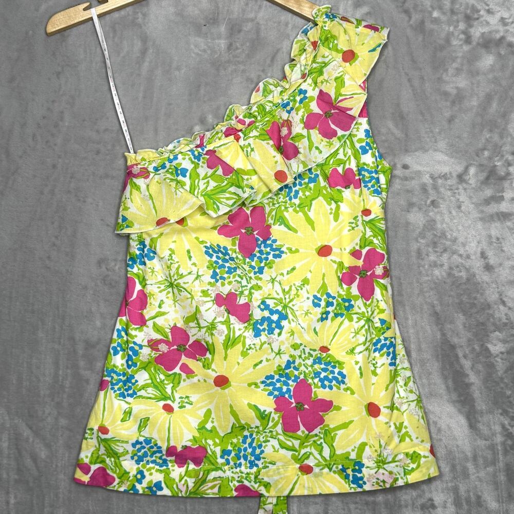 Lilly Pulitzer Top Womens Small One Shoulder Ruffle Floral Summer Tank Shirt